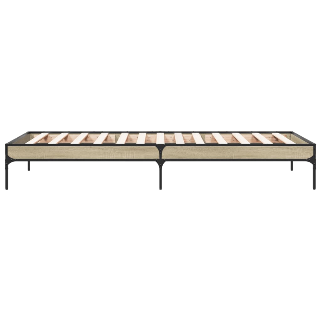 Bedframe bewerkt hout en metaal sonoma eikenkleurig 90x200 cm is nu te koop bij PeponiXL, paradijselijk wonen!