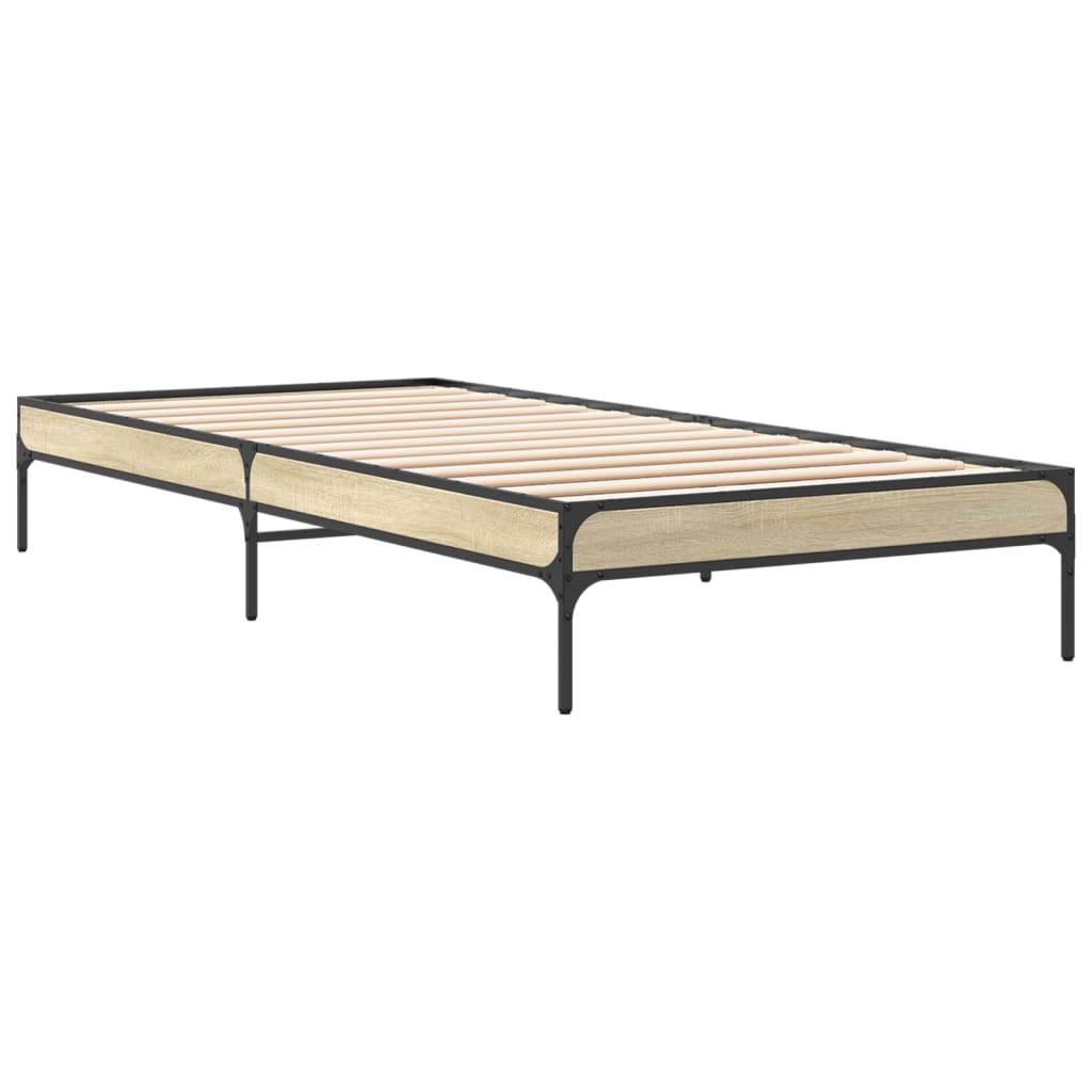 Bedframe bewerkt hout en metaal sonoma eikenkleurig 90x200 cm is nu te koop bij PeponiXL, paradijselijk wonen!