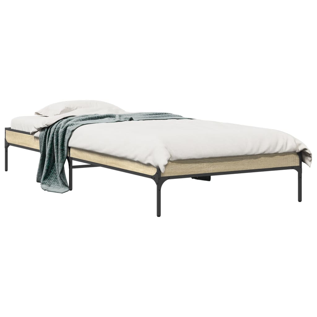 Bedframe bewerkt hout en metaal sonoma eikenkleurig 90x200 cm is nu te koop bij PeponiXL, paradijselijk wonen!