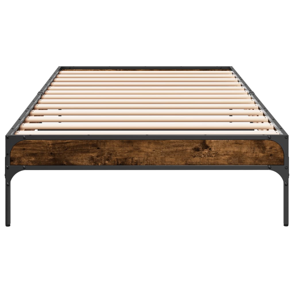 Bedframe bewerkt hout en metaal gerookt eikenkleurig 90x200 cm is nu te koop bij PeponiXL, paradijselijk wonen!