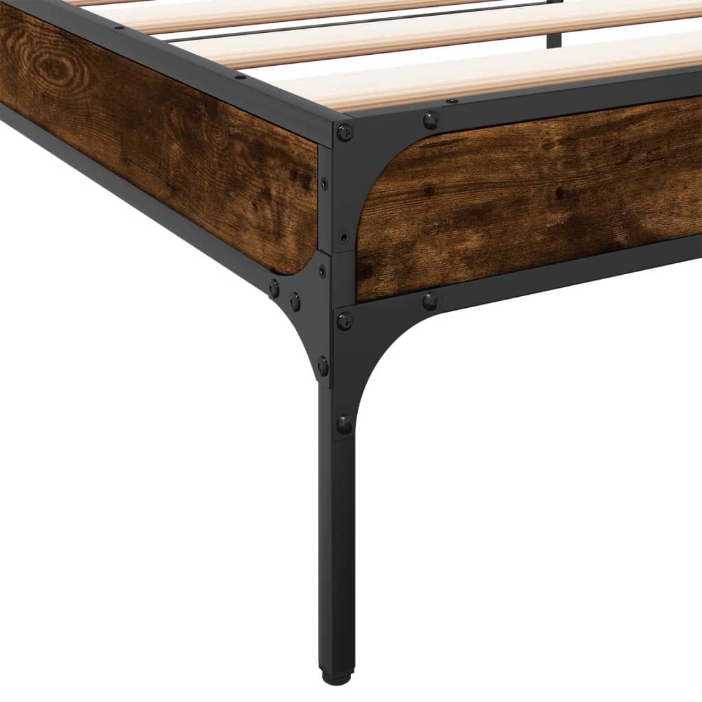 Bedframe bewerkt hout en metaal gerookt eikenkleurig 90x200 cm is nu te koop bij PeponiXL, paradijselijk wonen!