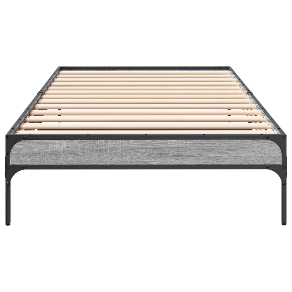 Bedframe bewerkt hout en metaal grijs sonoma eiken 90x200 cm is nu te koop bij PeponiXL, paradijselijk wonen!