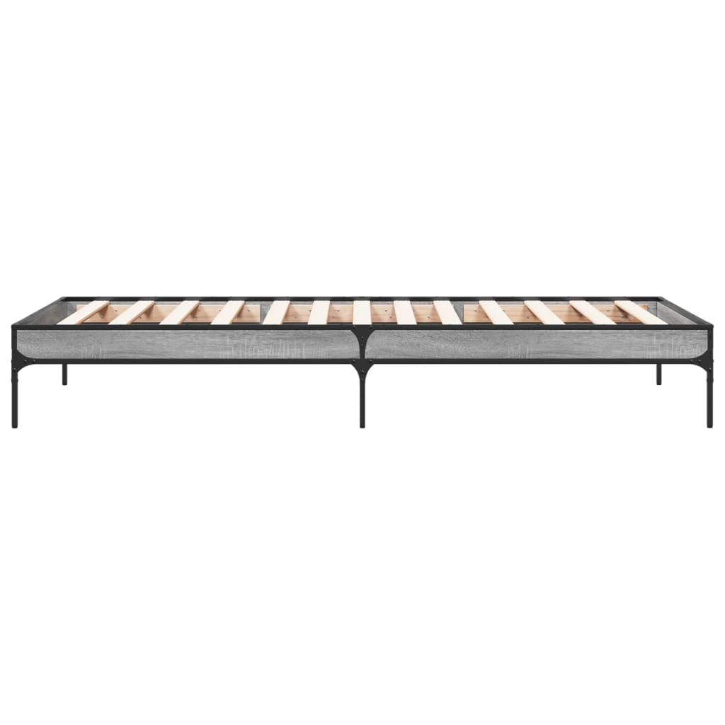 Bedframe bewerkt hout en metaal grijs sonoma eiken 90x200 cm is nu te koop bij PeponiXL, paradijselijk wonen!