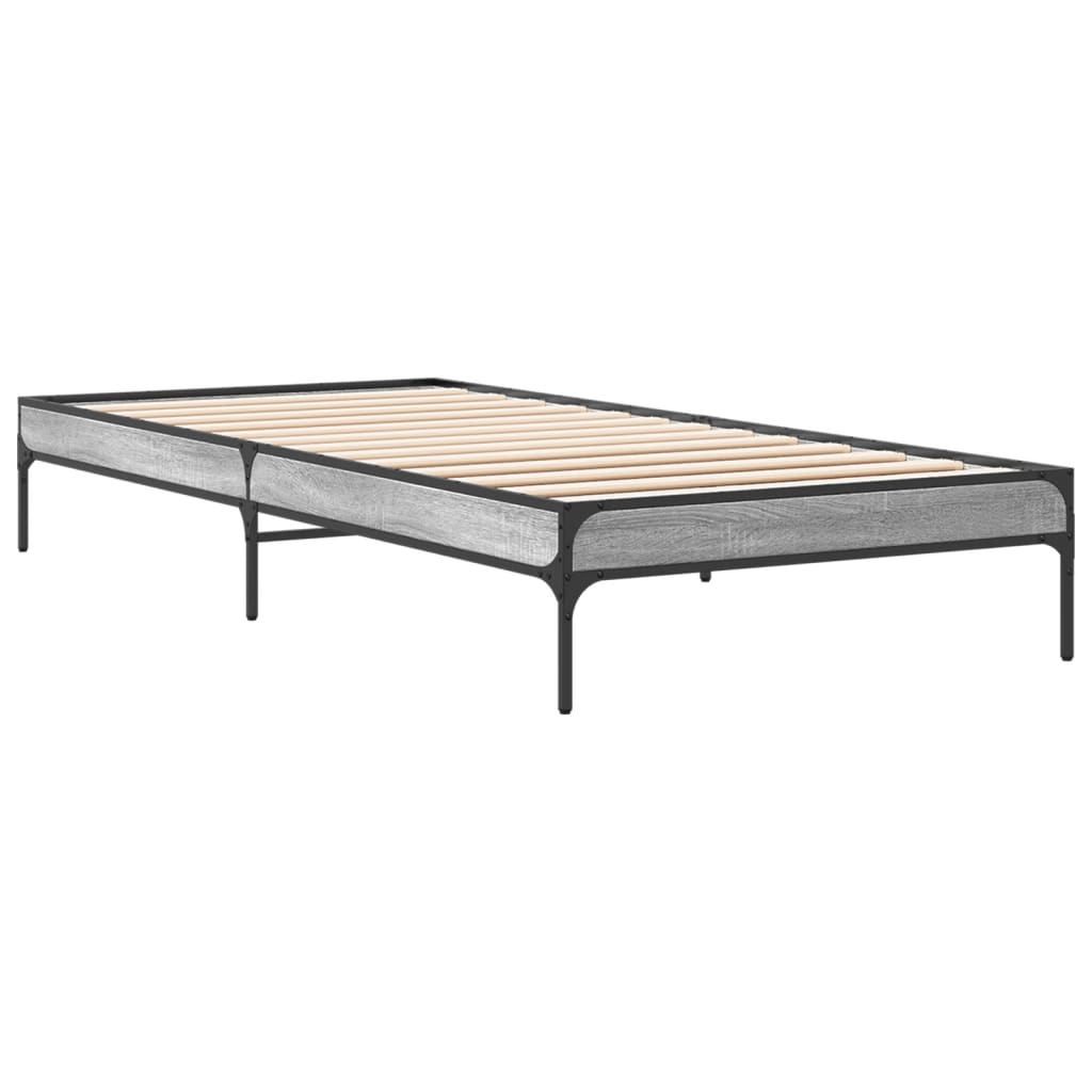 Bedframe bewerkt hout en metaal grijs sonoma eiken 90x200 cm is nu te koop bij PeponiXL, paradijselijk wonen!