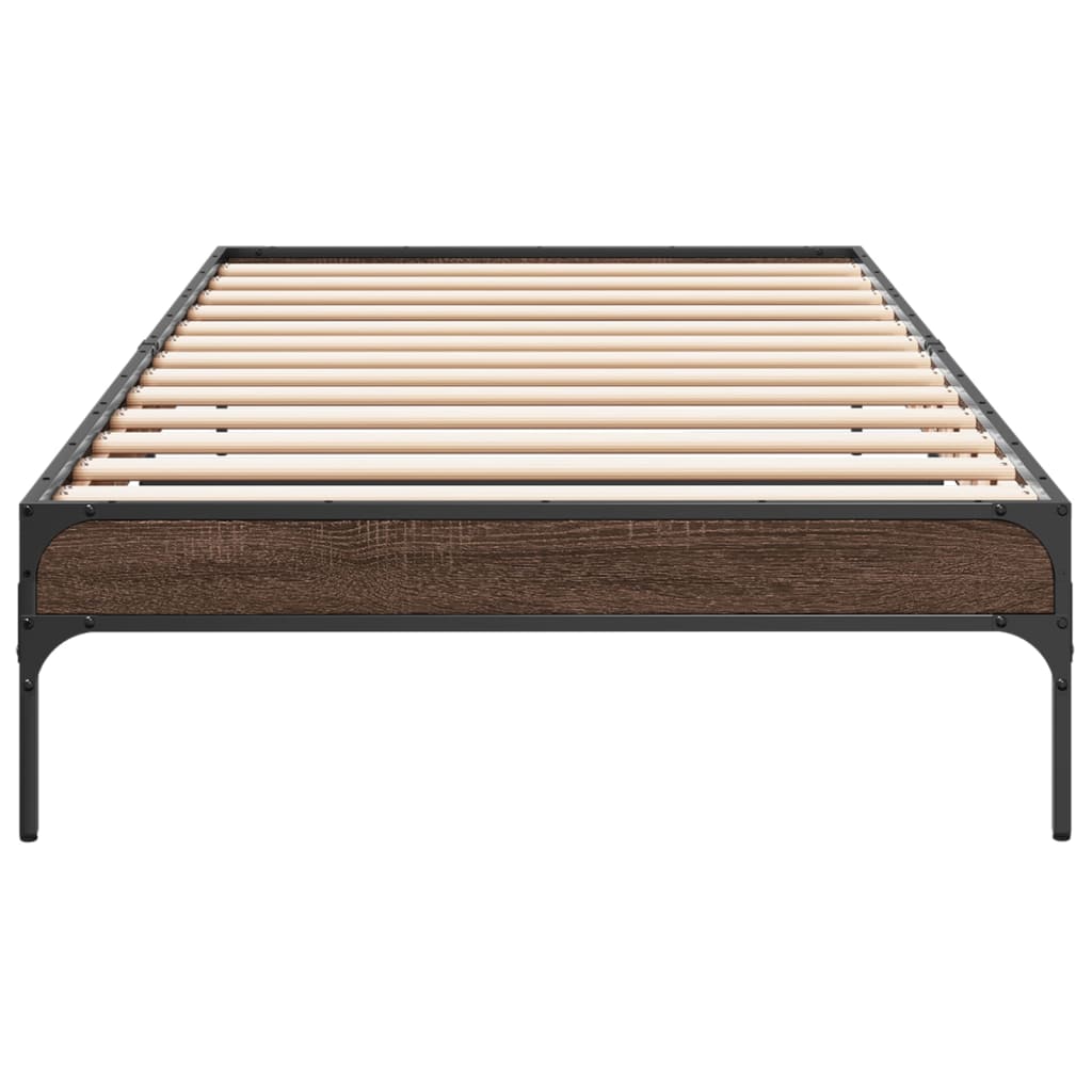Bedframe bewerkt hout en metaal bruin eikenkleurig 90x200 cm is nu te koop bij PeponiXL, paradijselijk wonen!