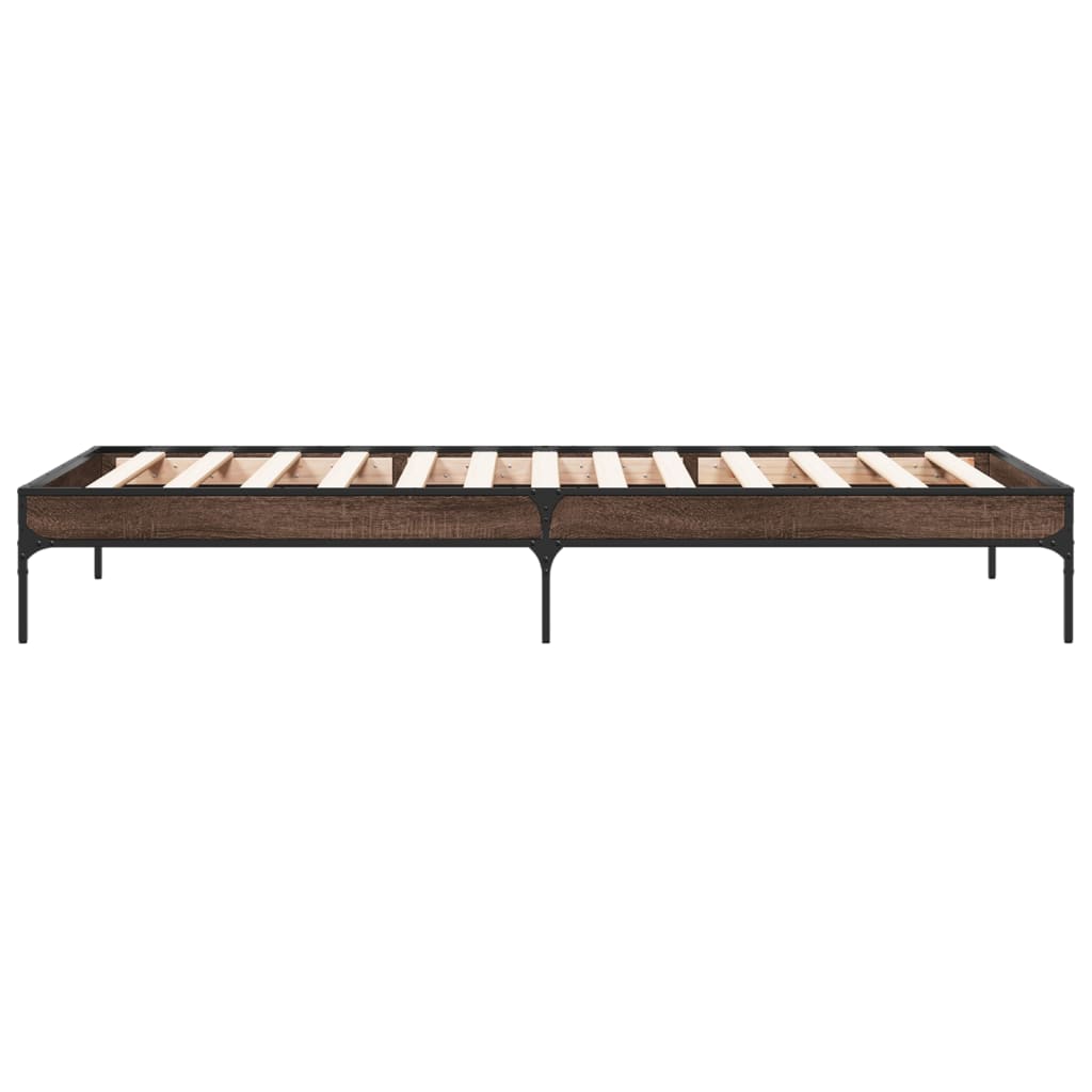 Bedframe bewerkt hout en metaal bruin eikenkleurig 90x200 cm is nu te koop bij PeponiXL, paradijselijk wonen!