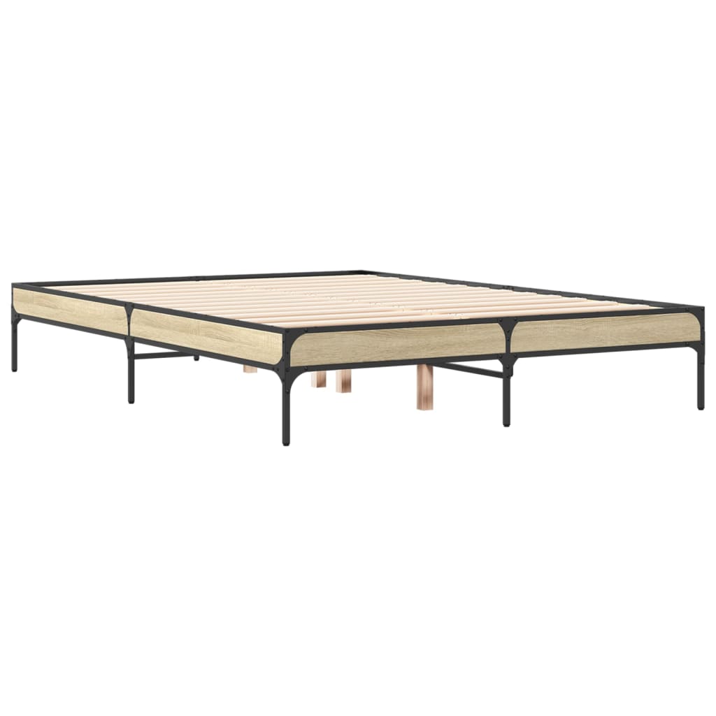 Bedframe bewerkt hout metaal sonoma eikenkleurig 90x190 cm is nu te koop bij PeponiXL, paradijselijk wonen!