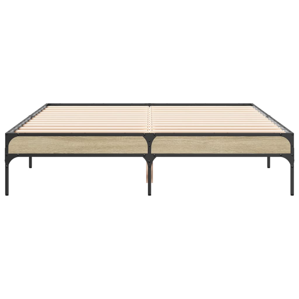 Bedframe bewerkt hout metaal sonoma eikenkleurig 90x190 cm is nu te koop bij PeponiXL, paradijselijk wonen!