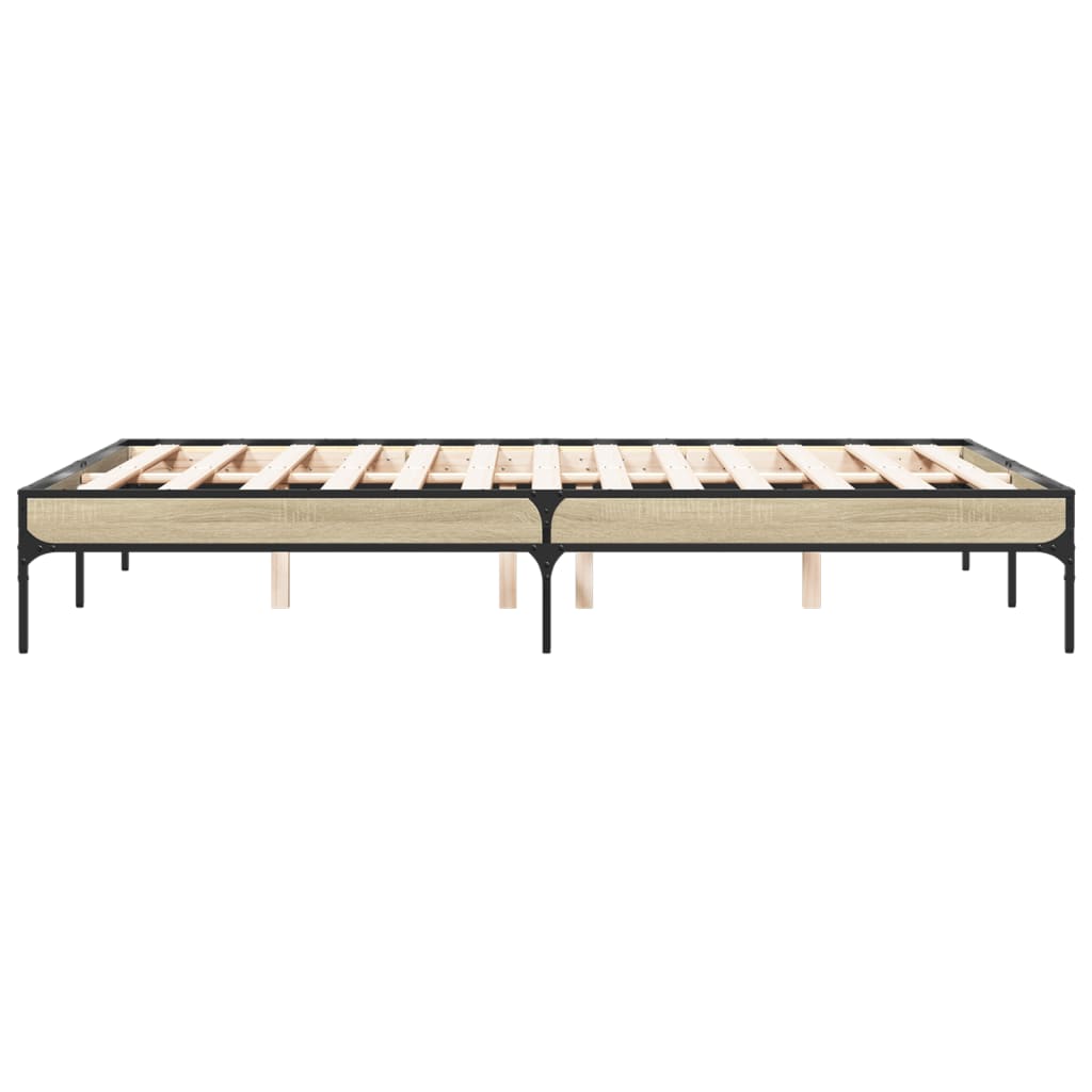 Bedframe bewerkt hout metaal sonoma eikenkleurig 90x190 cm is nu te koop bij PeponiXL, paradijselijk wonen!