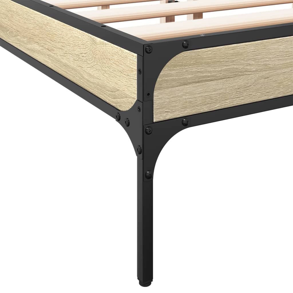 Bedframe bewerkt hout metaal sonoma eikenkleurig 90x190 cm is nu te koop bij PeponiXL, paradijselijk wonen!