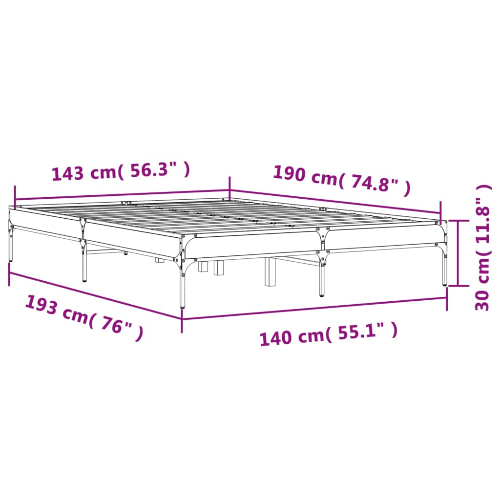 Bedframe bewerkt hout metaal sonoma eikenkleurig 90x190 cm is nu te koop bij PeponiXL, paradijselijk wonen!