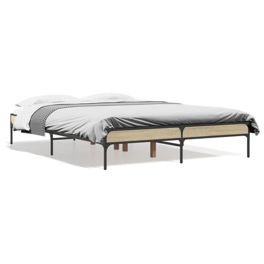 Bedframe bewerkt hout metaal sonoma eikenkleurig 90x190 cm is nu te koop bij PeponiXL, paradijselijk wonen!