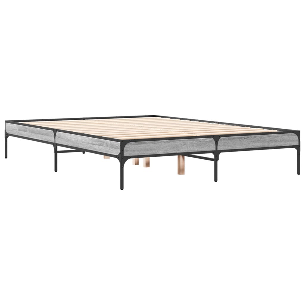 Bedframe bewerkt hout metaal grijs sonoma eiken 140x190 cm is nu te koop bij PeponiXL, paradijselijk wonen!