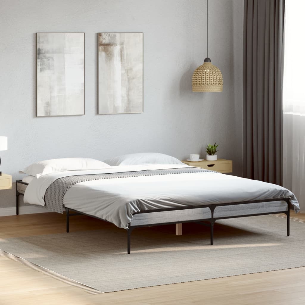 Bedframe bewerkt hout metaal grijs sonoma eiken 140x190 cm is nu te koop bij PeponiXL, paradijselijk wonen!