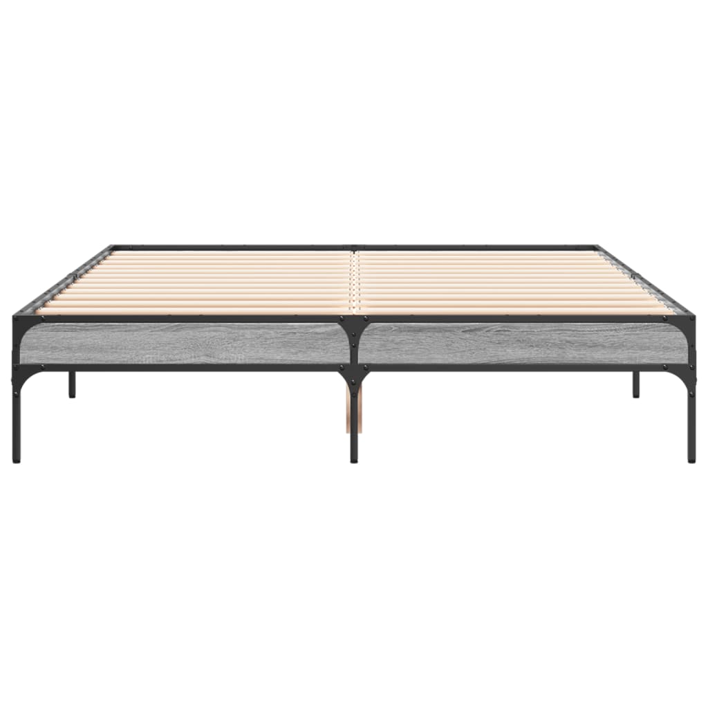 Bedframe bewerkt hout metaal grijs sonoma eiken 140x190 cm is nu te koop bij PeponiXL, paradijselijk wonen!
