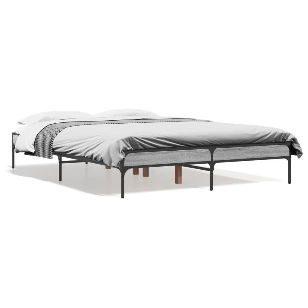 Bedframe bewerkt hout metaal grijs sonoma eiken 140x190 cm is nu te koop bij PeponiXL, paradijselijk wonen!