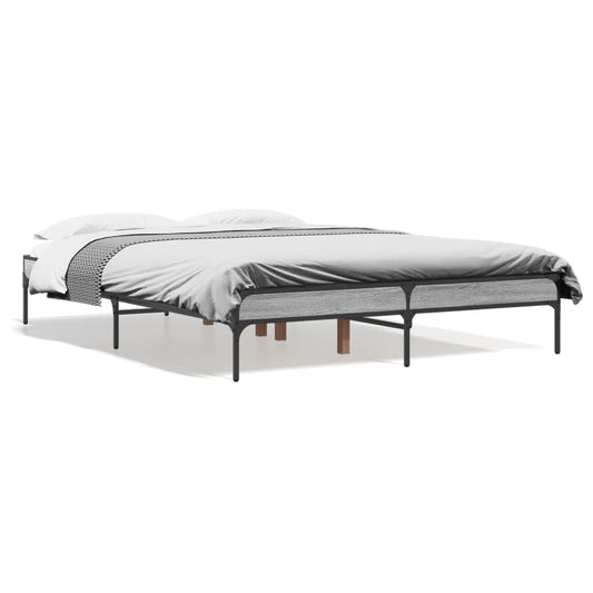 Bedframe bewerkt hout metaal grijs sonoma eiken 140x190 cm is nu te koop bij PeponiXL, paradijselijk wonen!