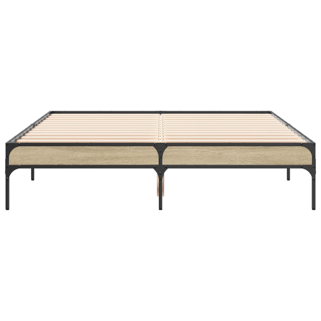Bedframe bewerkt hout metaal sonoma eikenkleurig 135x190 cm is nu te koop bij PeponiXL, paradijselijk wonen!