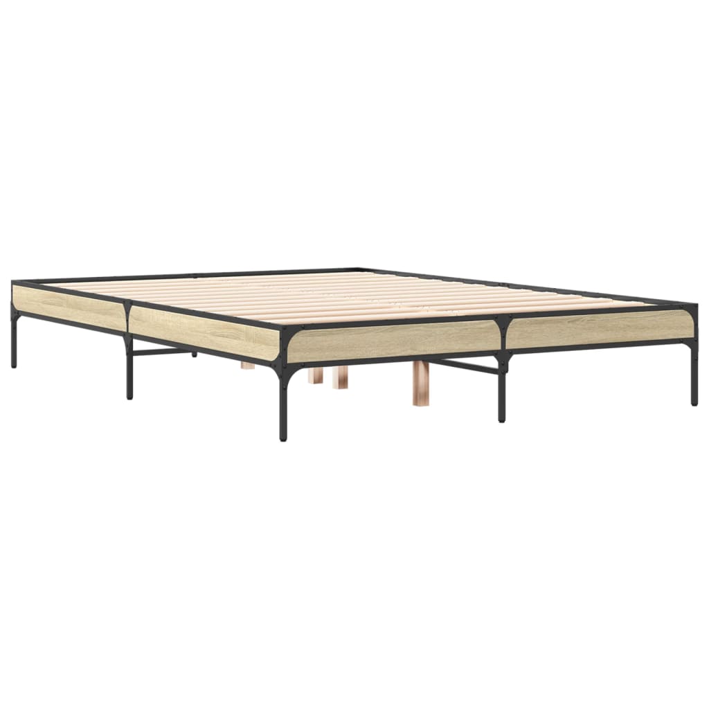 Bedframe bewerkt hout metaal sonoma eikenkleurig 135x190 cm is nu te koop bij PeponiXL, paradijselijk wonen!