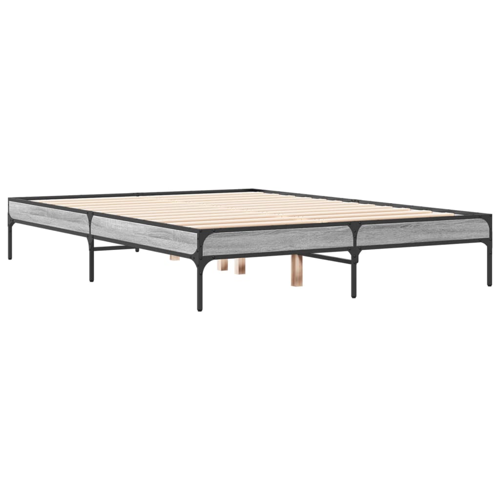 Bedframe bewerkt hout metaal grijs sonoma eiken 135x190 cm is nu te koop bij PeponiXL, paradijselijk wonen!