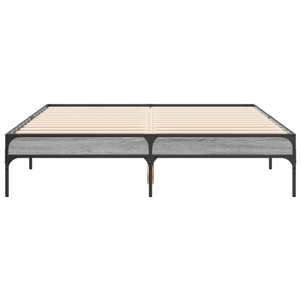 Bedframe bewerkt hout metaal grijs sonoma eiken 135x190 cm is nu te koop bij PeponiXL, paradijselijk wonen!