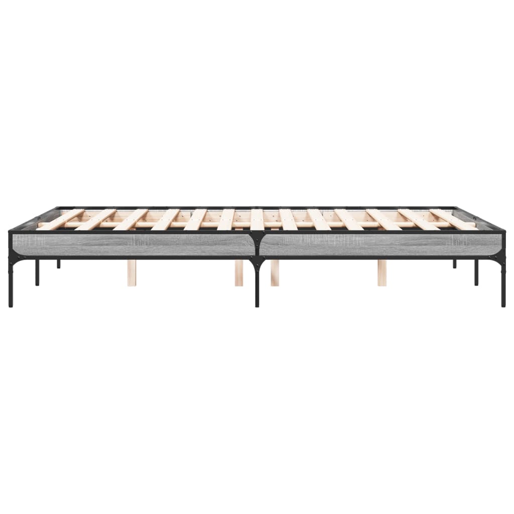 Bedframe bewerkt hout metaal grijs sonoma eiken 135x190 cm is nu te koop bij PeponiXL, paradijselijk wonen!