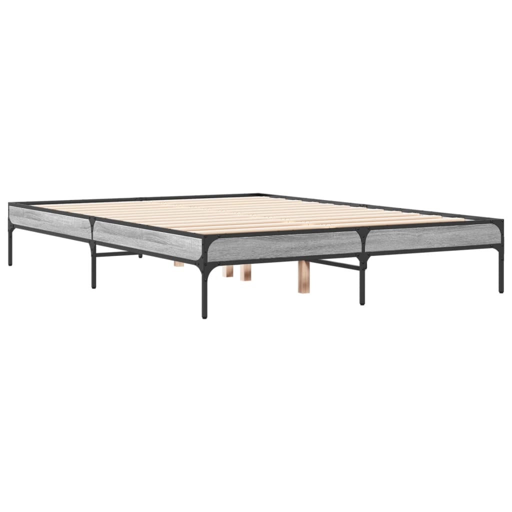 Bedframe bewerkt hout metaal grijs sonoma eiken 135x190 cm is nu te koop bij PeponiXL, paradijselijk wonen!