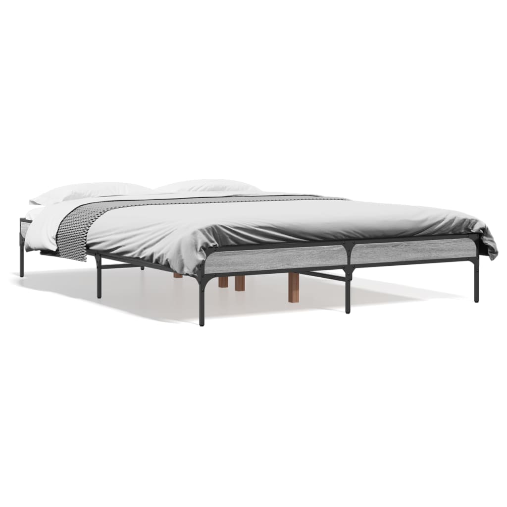 Bedframe bewerkt hout metaal grijs sonoma eiken 135x190 cm is nu te koop bij PeponiXL, paradijselijk wonen!