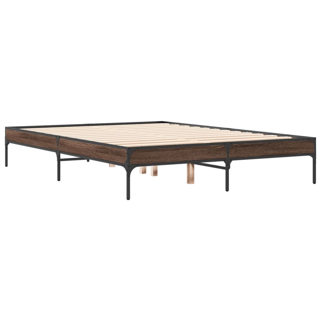 Bedframe bewerkt hout metaal bruin eikenkleur 135x190 cm is nu te koop bij PeponiXL, paradijselijk wonen!