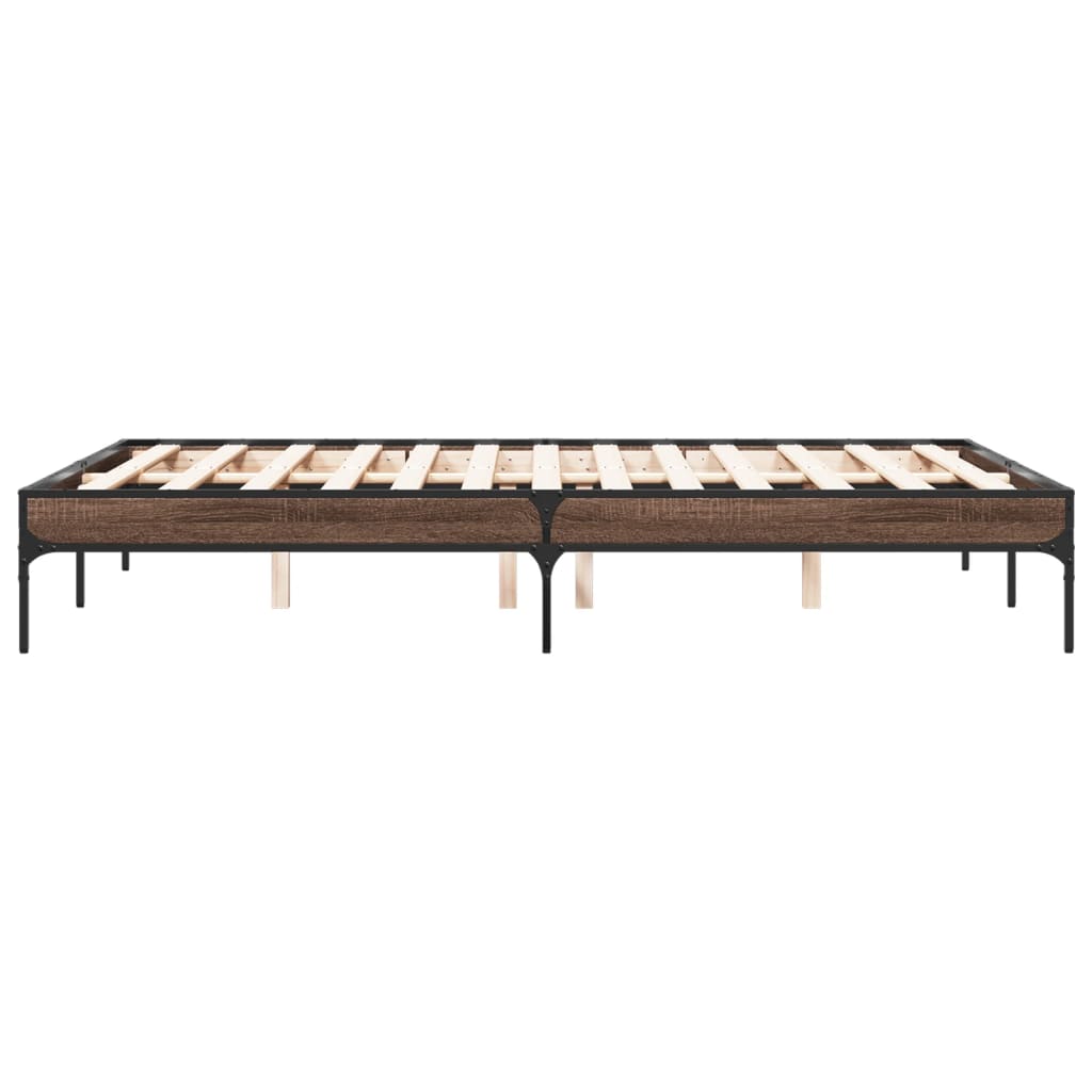 Bedframe bewerkt hout metaal bruin eikenkleur 135x190 cm is nu te koop bij PeponiXL, paradijselijk wonen!