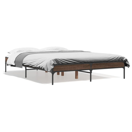 Bedframe bewerkt hout metaal bruin eikenkleur 135x190 cm is nu te koop bij PeponiXL, paradijselijk wonen!
