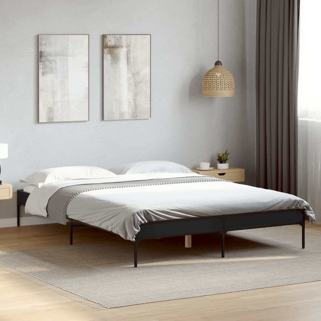 Bedframe bewerkt hout metaal zwart 120x190 cm is nu te koop bij PeponiXL, paradijselijk wonen!