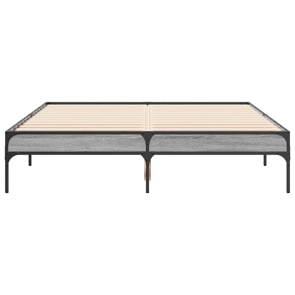 Bedframe bewerkt hout metaal grijs sonoma eiken 120x190 cm is nu te koop bij PeponiXL, paradijselijk wonen!