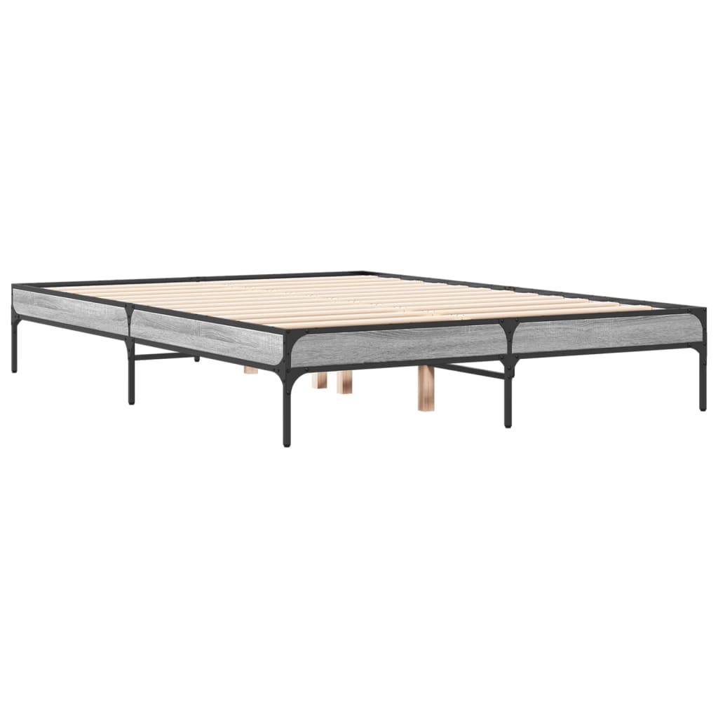 Bedframe bewerkt hout metaal grijs sonoma eiken 120x190 cm is nu te koop bij PeponiXL, paradijselijk wonen!