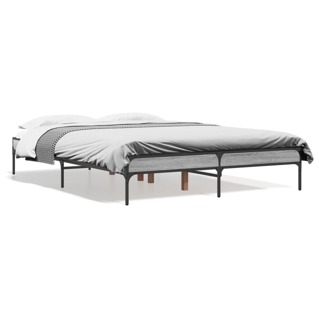 Bedframe bewerkt hout metaal grijs sonoma eiken 120x190 cm is nu te koop bij PeponiXL, paradijselijk wonen!