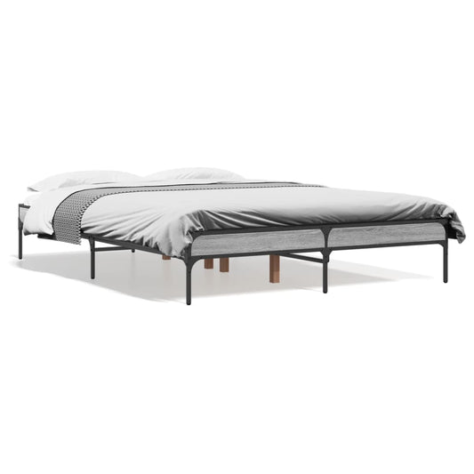Bedframe bewerkt hout metaal grijs sonoma eiken 120x190 cm is nu te koop bij PeponiXL, paradijselijk wonen!