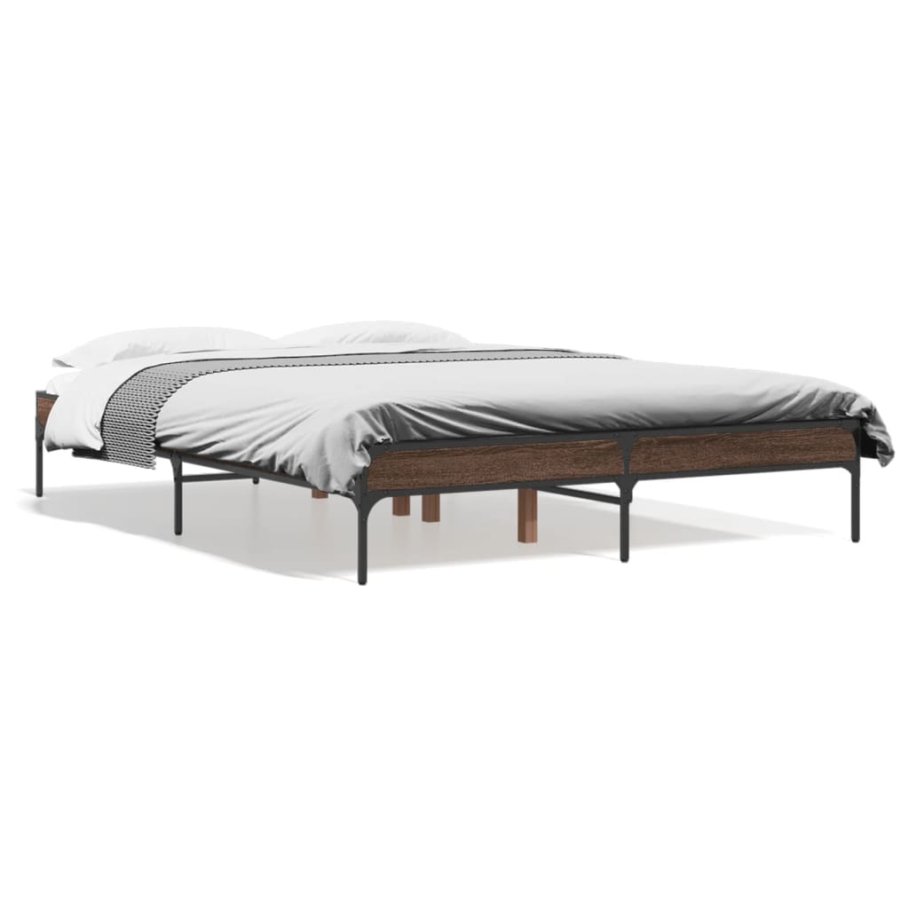 Bedframe bewerkt hout metaal bruin eikenkleur 120x190 cm is nu te koop bij PeponiXL, paradijselijk wonen!