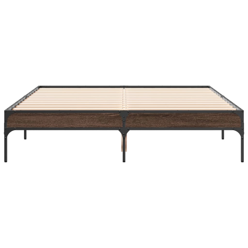 Bedframe bewerkt hout metaal bruin eikenkleur 120x190 cm is nu te koop bij PeponiXL, paradijselijk wonen!