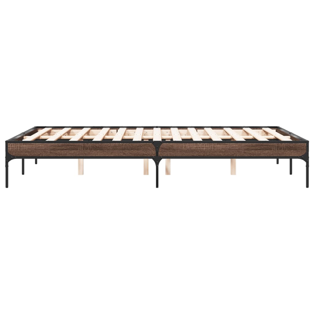 Bedframe bewerkt hout metaal bruin eikenkleur 120x190 cm is nu te koop bij PeponiXL, paradijselijk wonen!