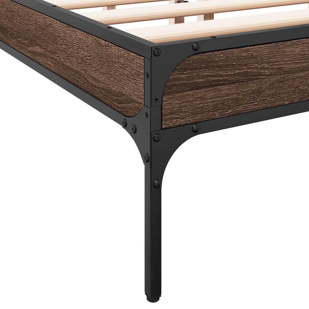 Bedframe bewerkt hout metaal bruin eikenkleur 120x190 cm is nu te koop bij PeponiXL, paradijselijk wonen!