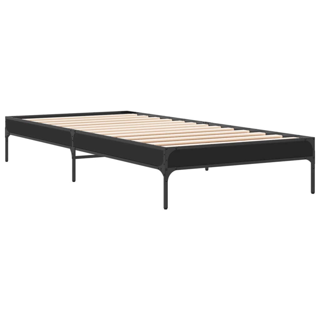 Bedframe bewerkt hout en metaal zwart 90x190 cm is nu te koop bij PeponiXL, paradijselijk wonen!