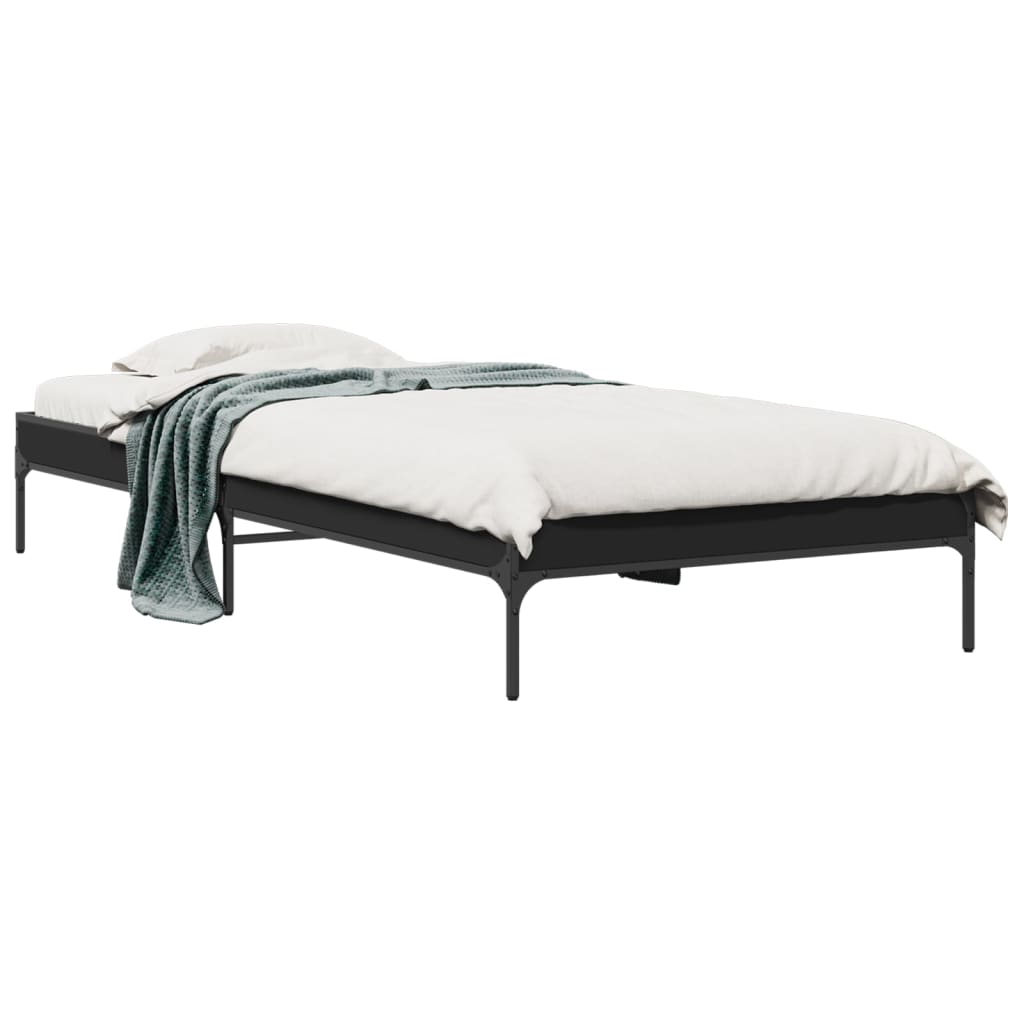 Bedframe bewerkt hout en metaal zwart 90x190 cm is nu te koop bij PeponiXL, paradijselijk wonen!