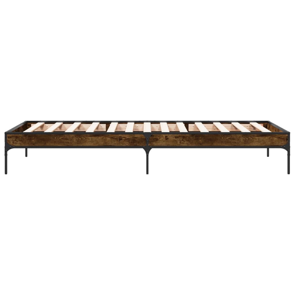 Bedframe bewerkt hout en metaal gerookt eikenkleurig 90x190 cm is nu te koop bij PeponiXL, paradijselijk wonen!