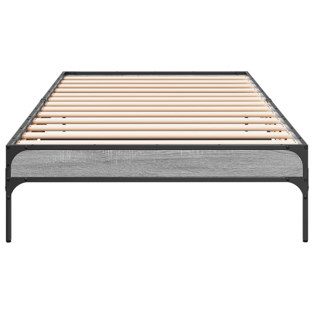 Bedframe bewerkt hout en metaal grijs sonoma eiken 90x190 cm is nu te koop bij PeponiXL, paradijselijk wonen!