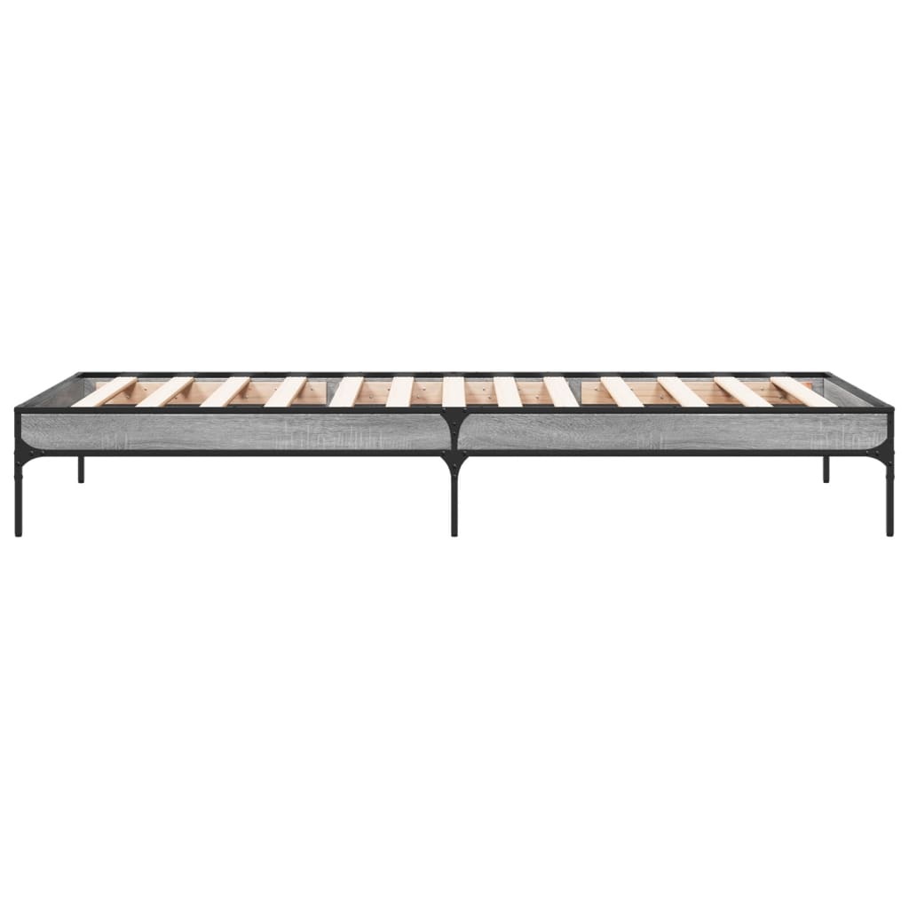 Bedframe bewerkt hout en metaal grijs sonoma eiken 90x190 cm is nu te koop bij PeponiXL, paradijselijk wonen!