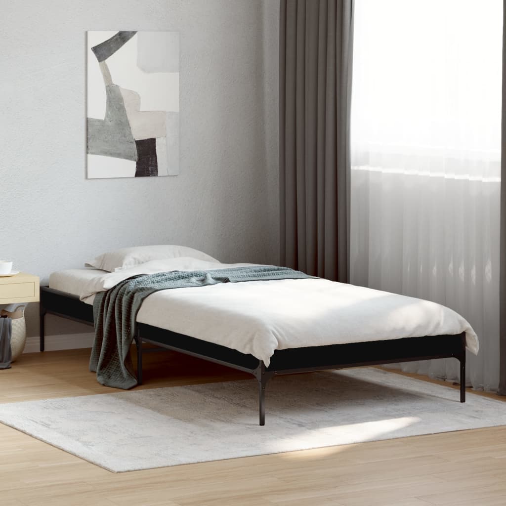 Bedframe bewerkt hout en metaal zwart 75x190 cm is nu te koop bij PeponiXL, paradijselijk wonen!