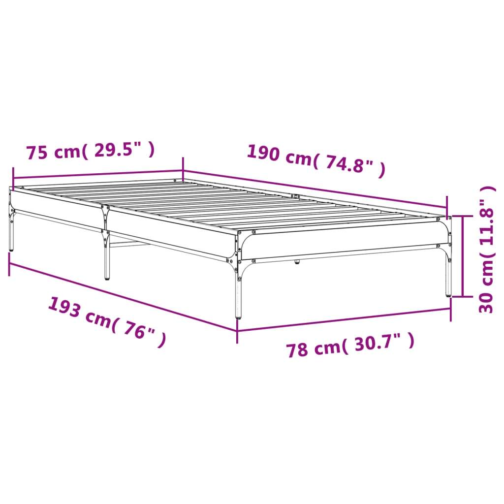 Bedframe bewerkt hout en metaal zwart 75x190 cm is nu te koop bij PeponiXL, paradijselijk wonen!