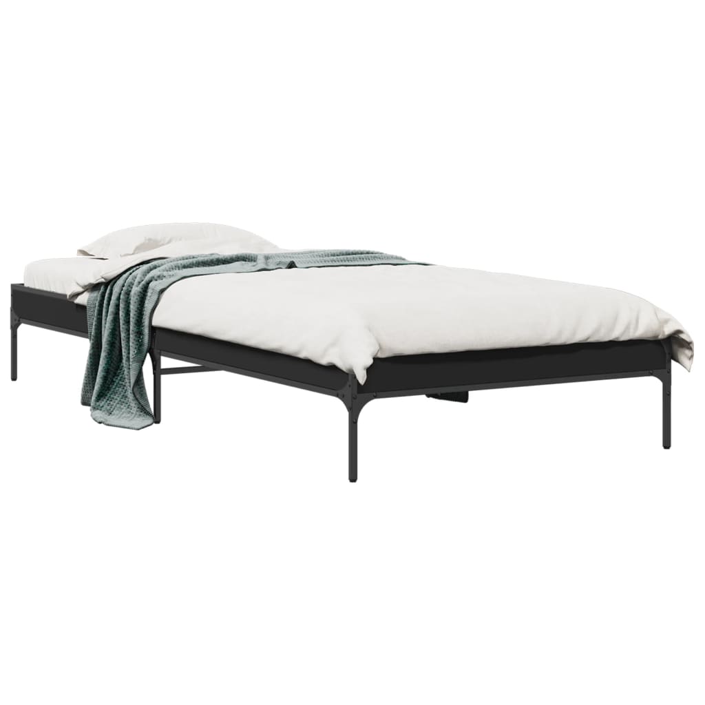 Bedframe bewerkt hout en metaal zwart 75x190 cm is nu te koop bij PeponiXL, paradijselijk wonen!
