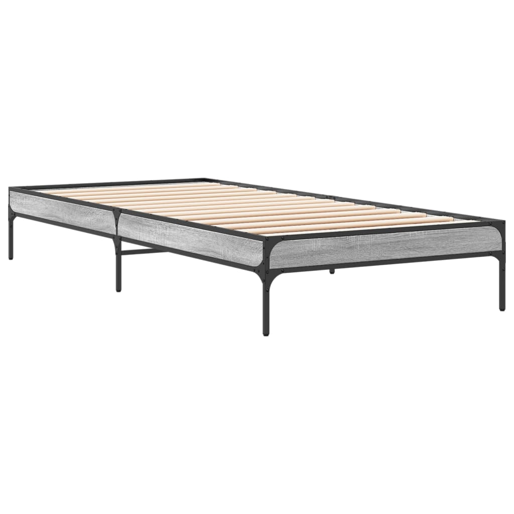 Bedframe bewerkt hout en metaal grijs sonoma eiken 75x190 cm is nu te koop bij PeponiXL, paradijselijk wonen!