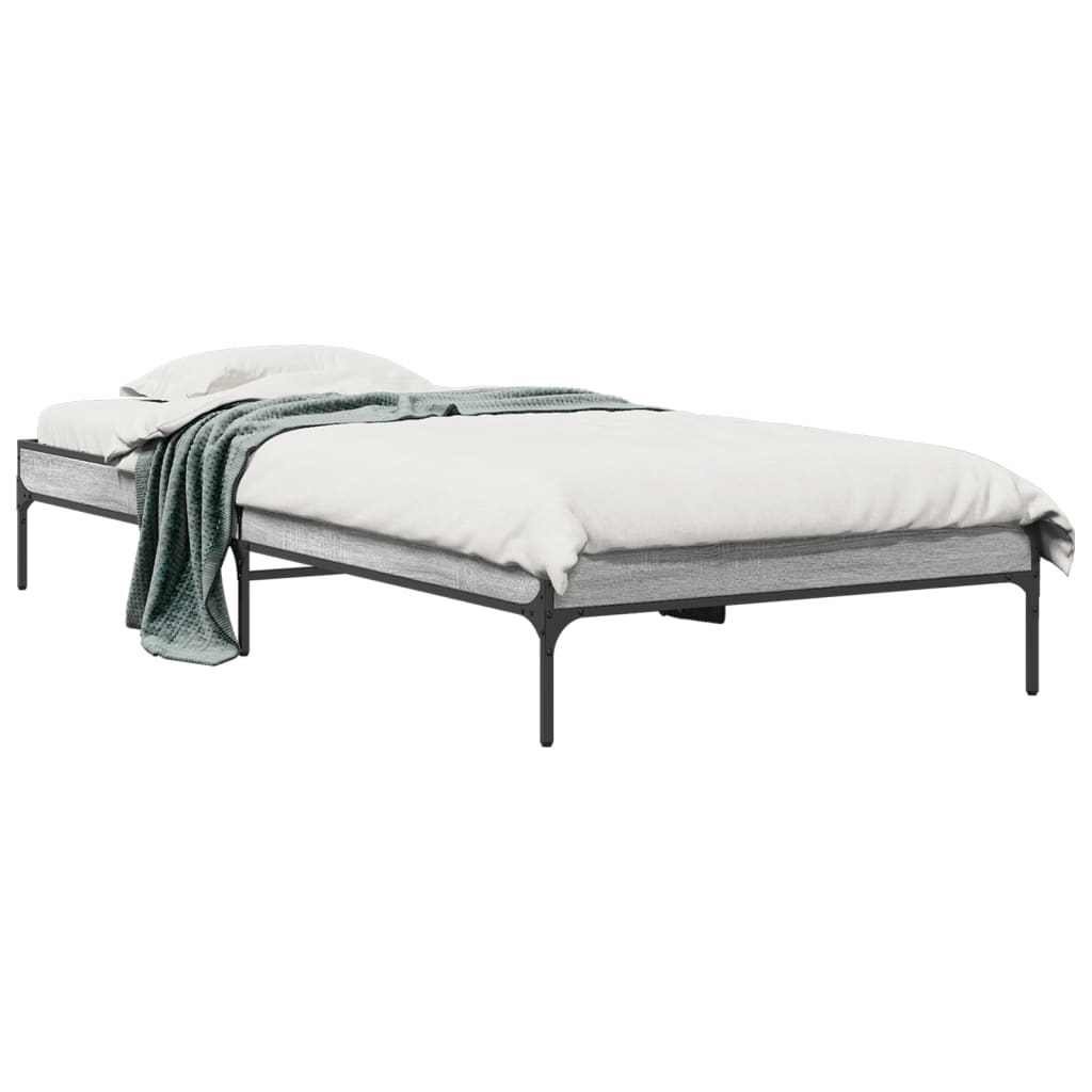 Bedframe bewerkt hout en metaal grijs sonoma eiken 75x190 cm is nu te koop bij PeponiXL, paradijselijk wonen!